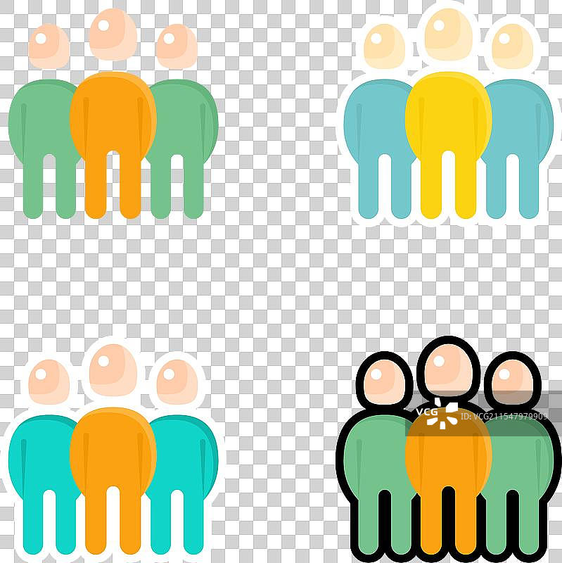 团队扁平图标，包含一群人和领导者图片素材