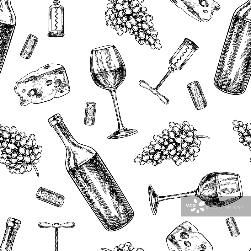 无缝图案 featuring 葡萄酒和葡萄图片素材