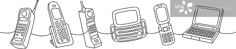 复古电话的单线连续画作图片素材