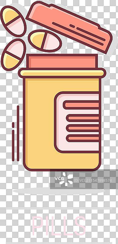 漫画风格的药瓶图标与医疗胶囊图片素材