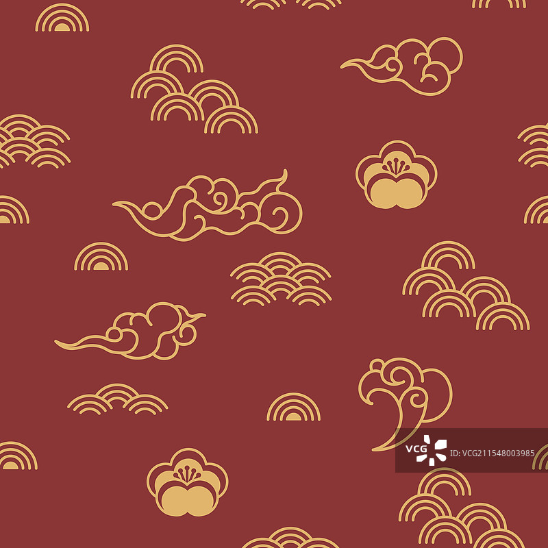 亚洲云朵花卉无缝图案图片素材