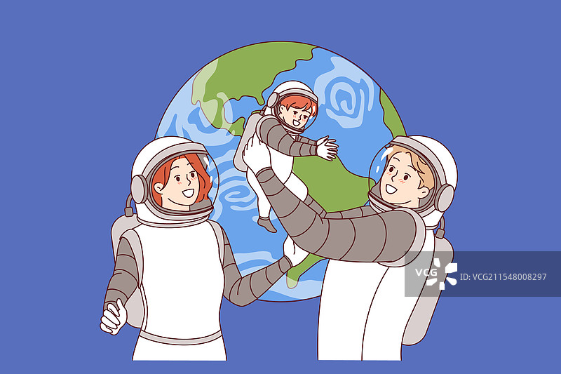 宇航员家庭带着婴儿进行太空旅行图片素材