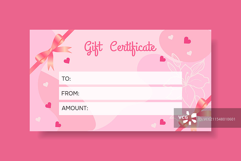 带有心形和蝴蝶结的礼品券模板图片素材