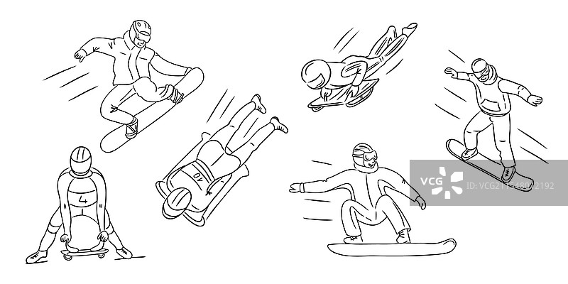 手绘冬季运动轮廓涂鸦图片素材