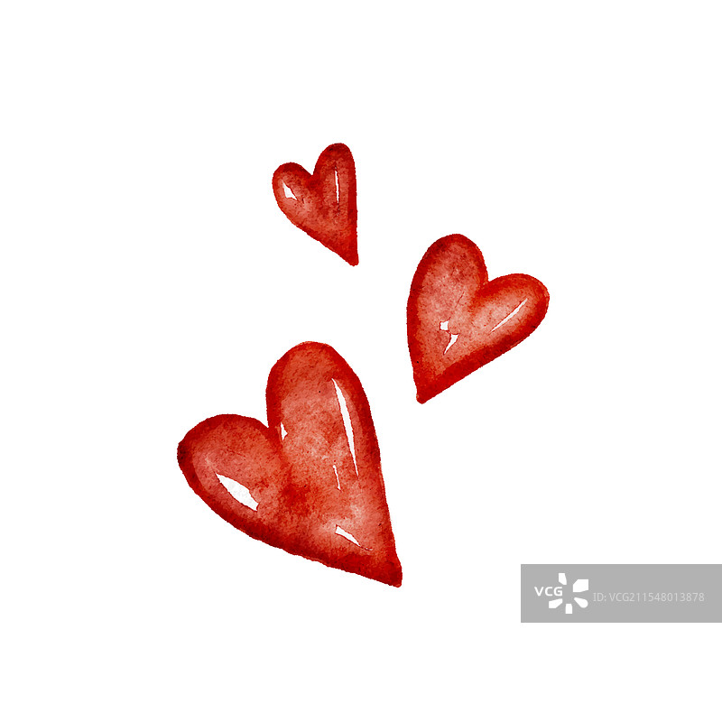 手绘水彩红心，大小不一图片素材