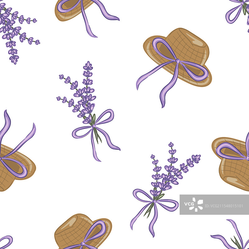 手绘薰衣草图案与草帽图片素材