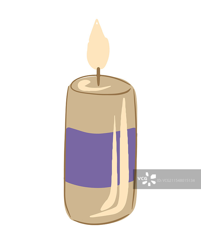 手绘蜡烛，带有紫色带，孤立在白色背景上图片素材