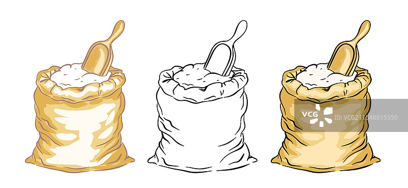 手绘面粉袋和木头的组合图案图片素材