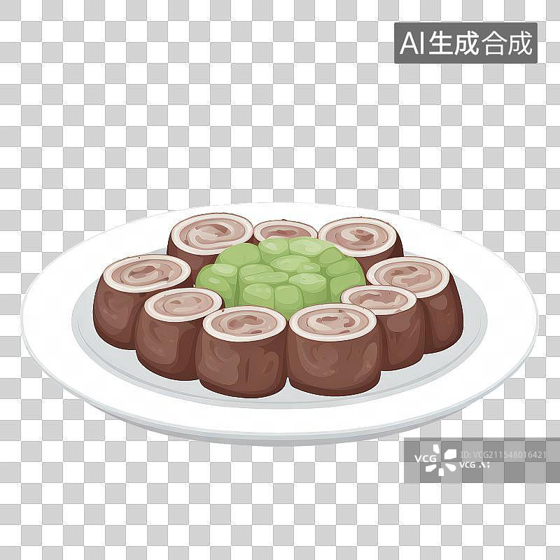 【AI数字艺术】猪血肠，血肠，灌肠，中国传统美食手绘插画免抠元素图片素材