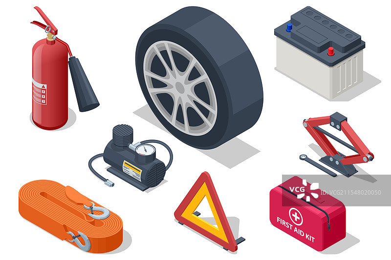 汽车紧急救援必备工具的等距图图片素材