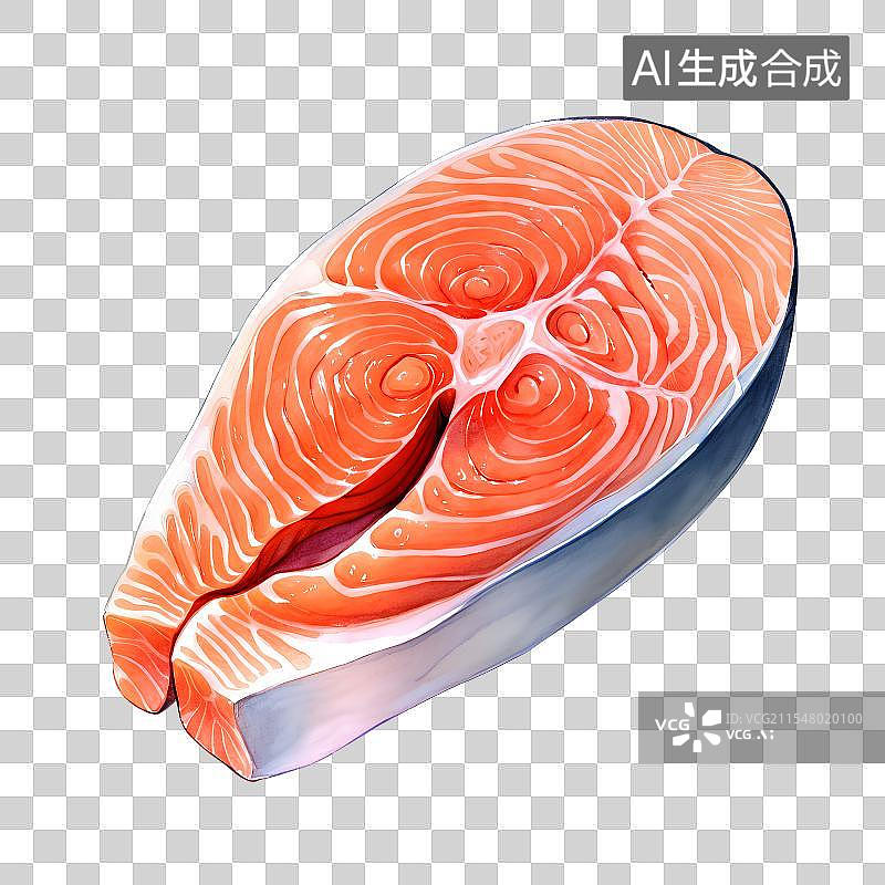 【AI数字艺术】手绘插画，三文鱼，鲑鱼，鱼肉切片，美食食品免抠元素图片素材