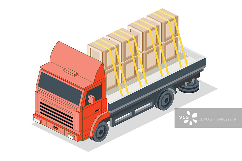 等距平板货车与箱子图片素材