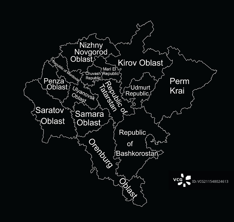 伏尔加联邦区地图轮廓剪影图片素材