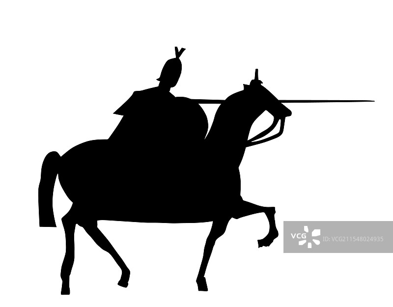 骑士盔甲、头盔、长矛和马的剪影图片素材