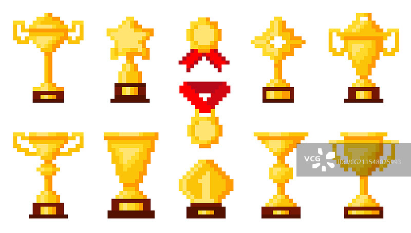 像素艺术金色奖杯获胜者奖励第一名图片素材