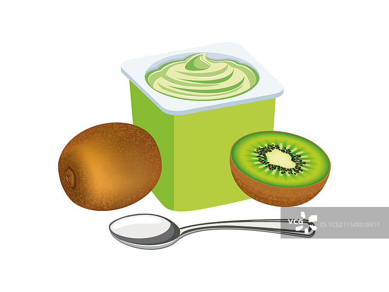 塑料杯和勺子里的猕猴桃酸奶图标图片素材