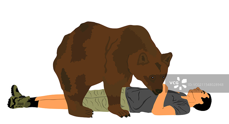 男人遭遇熊攻击图片素材