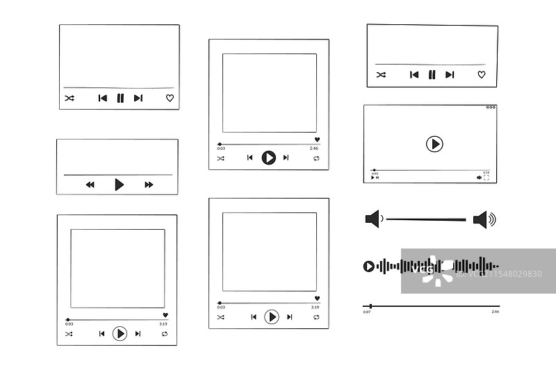 视频播放器显示框线涂鸦条与图片素材