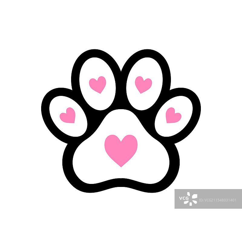 带有粉色心形的爪印图片素材