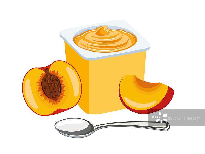 塑料杯和勺子里的桃子酸奶图标图片素材