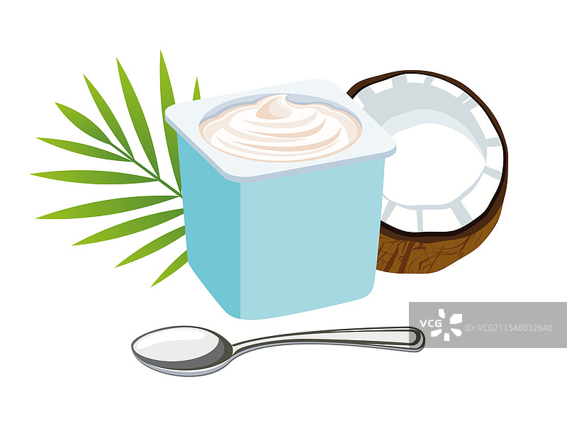 塑料杯和勺子的椰子酸奶图标图片素材