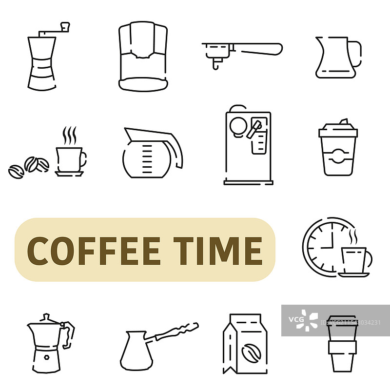 咖啡图标集：咖啡相关的所有元素，细线风格图片素材