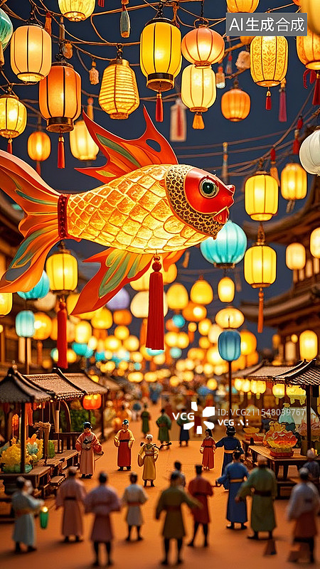 【AI数字艺术】中国传统文化花灯集市元宵节夜景图片素材