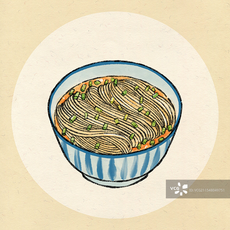 江苏扬州美食国风插画-阳春面图片素材