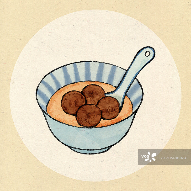 江苏扬州美食国风插画-藕粉圆子图片素材
