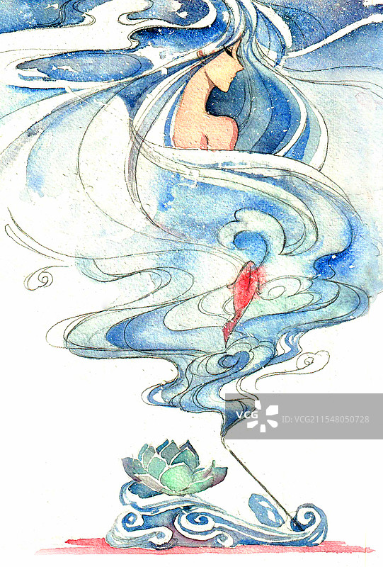 发如雪插画图片素材