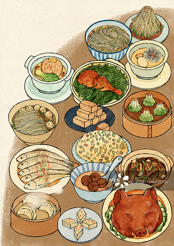 江苏扬州美食国风插画图片素材