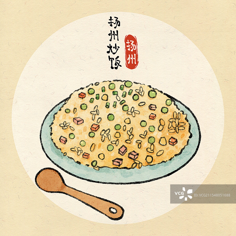 江苏扬州美食国风插画-扬州炒饭图片素材