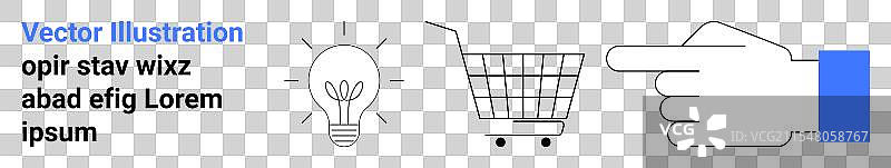 购物车里的灯泡和指向的手指图片素材