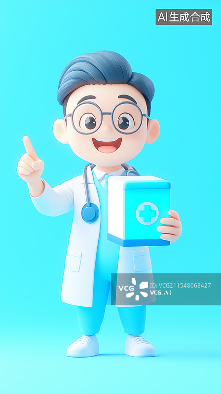 【AI数字艺术】3D卡通医生图片素材