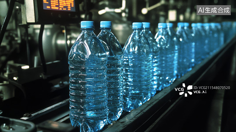 【AI数字艺术】矿泉水生产线，工厂生产线图片素材
