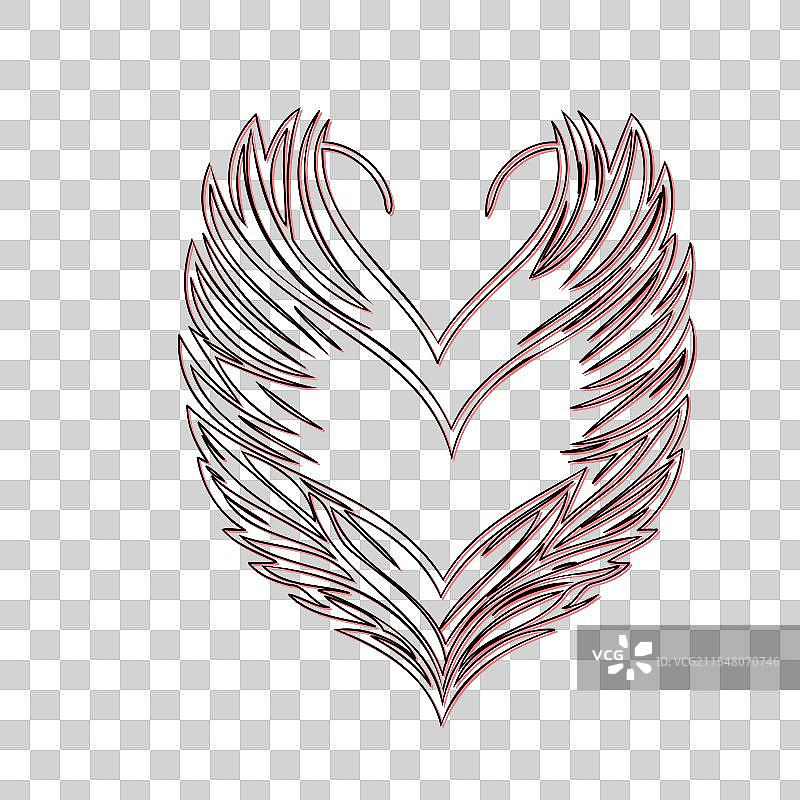 心形爱心翅膀飞翔轮廓草图红色图片素材