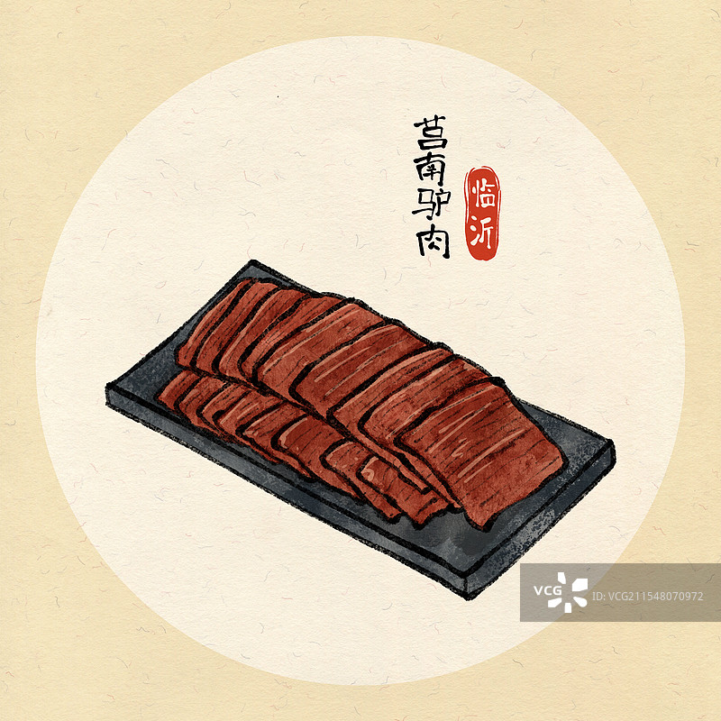 山东临沂美食国风插画-莒南驴肉图片素材