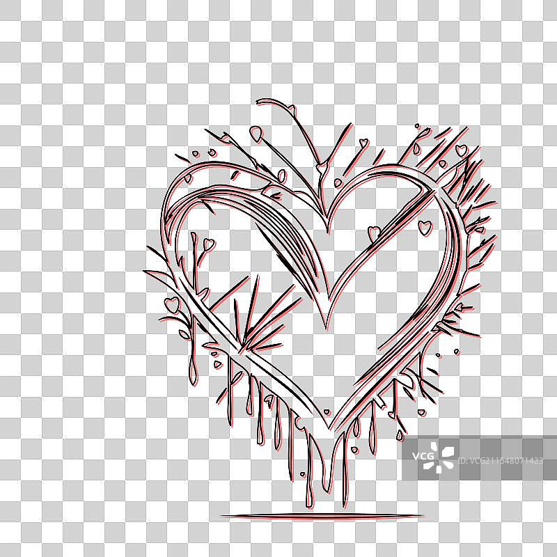 红色心形涂鸦爱心轮廓喷溅图片素材