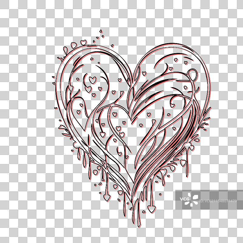 红色心形涂鸦爱心轮廓喷溅图片素材