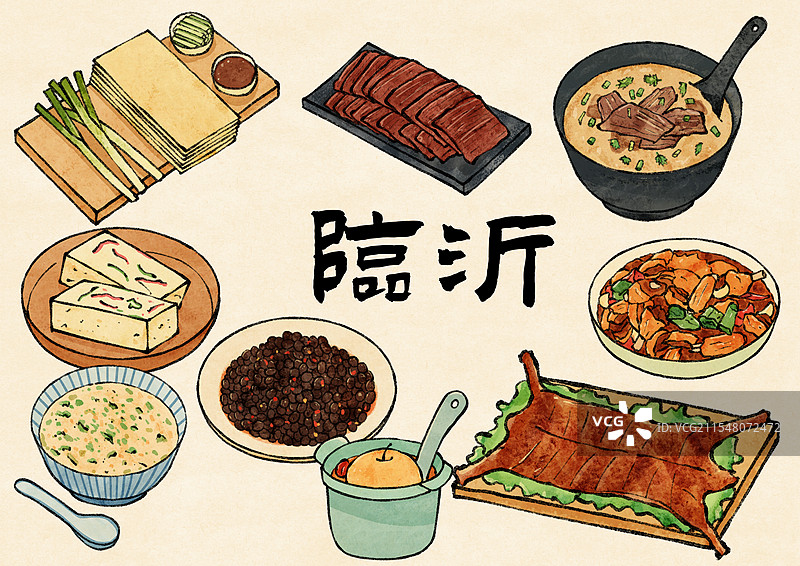山东临沂美食国风插画图片素材