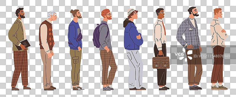 不同肤色的男性站成一排图片素材