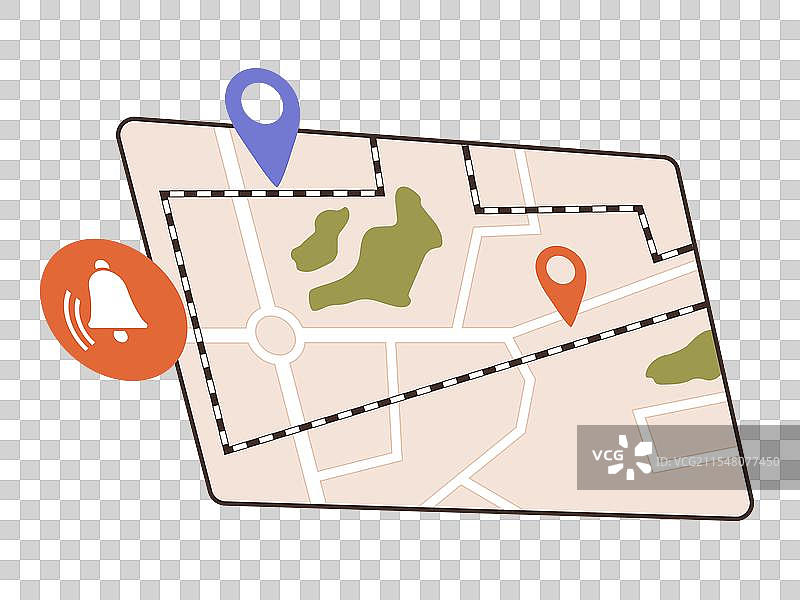 简化地图，带有位置标记和图片素材