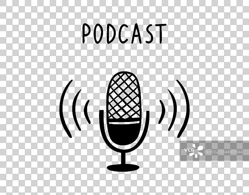手绘涂鸦风格的播客图标，带有麦克风图片素材