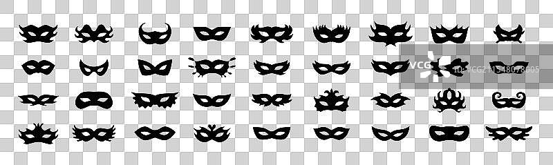 简单黑色嘉年华面具剪影图标集图片素材