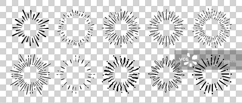 复古涂鸦烟花日冕爆炸套装图片素材