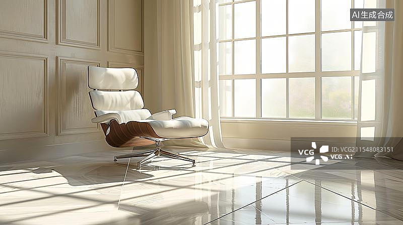 【AI数字艺术】阳光下的躺椅  极简主义的舒适空间图片素材