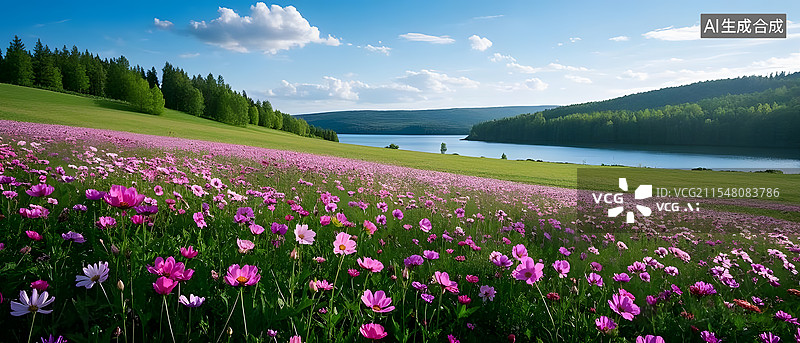 【AI数字艺术】万物复苏春暖花开花海草地图片素材