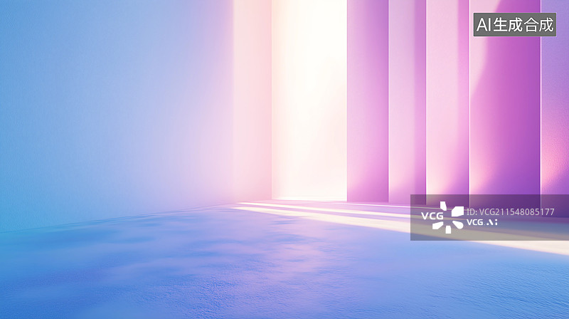 【AI数字艺术】阳光照进紫色调室内建筑空间图片素材