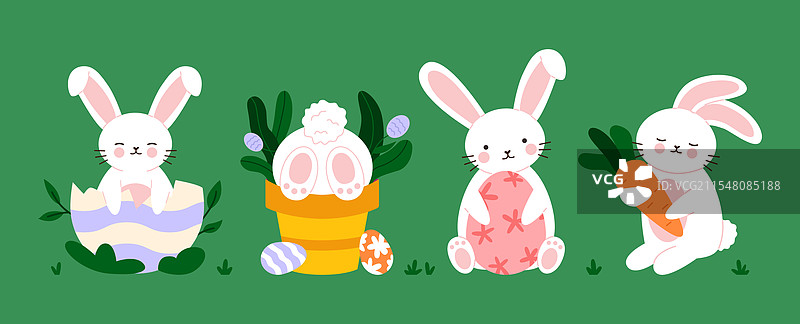 白色复活节兔子与彩蛋图片素材