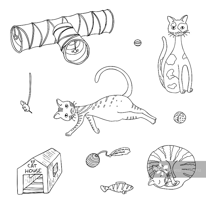猫咪的装备套件涂鸦合集图片素材